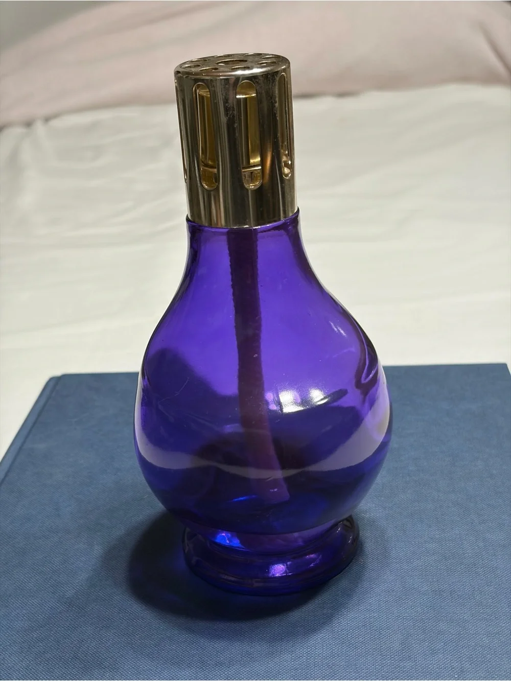 Handblown Royal Purple Glass French Lamp Berger with Gold-Tone Top